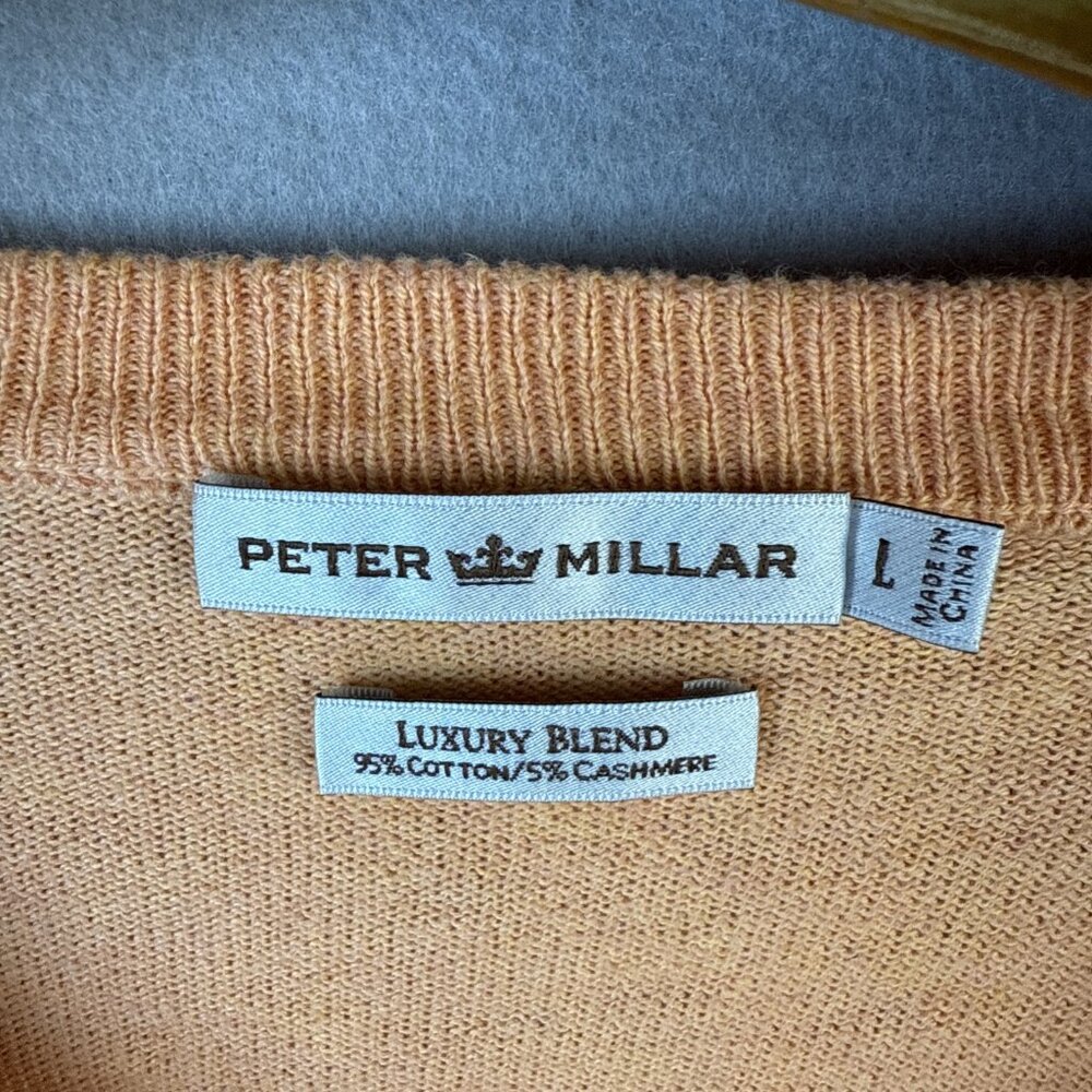 Peter Millar Sweater Men’s L Orange V-Neck Luxury Blend 95% Cotton 5% Cashmere - Picture 2 of 9